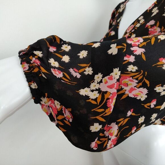 A.L.C. Carla Floral Print Wrap Top Size 2 Black Pink 100% Silk Crepe Blouse - Picture 7 of 15
